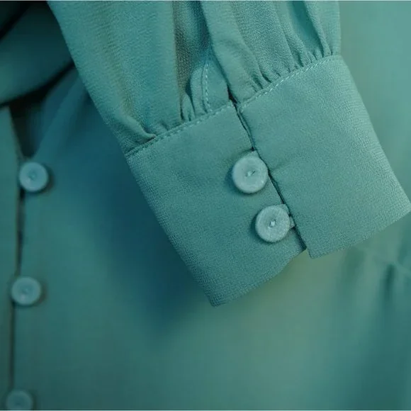 Modcloth Jade Green Sheer Chiffon Buttoned Blouse sz M - Picture 5 of 5